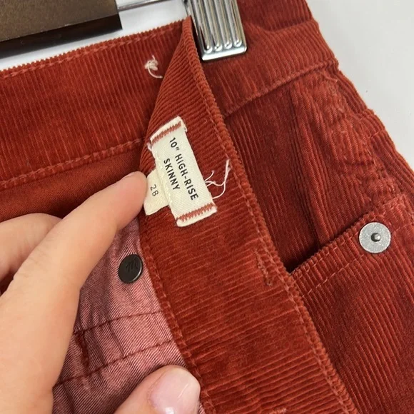 MADEWELL women’s 10” high rise skinny corduroy pants rust orange 28 - Picture 9 of 14